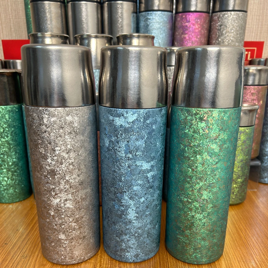 500ml纯钛保温杯双层户外冰花带盖车载杯旅行便携随手杯创意水杯