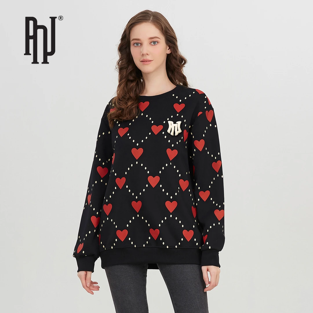 PNJ秋季情侣潮流休闲时尚卫衣刺绣宽松红色印花上衣男女PL3H-028