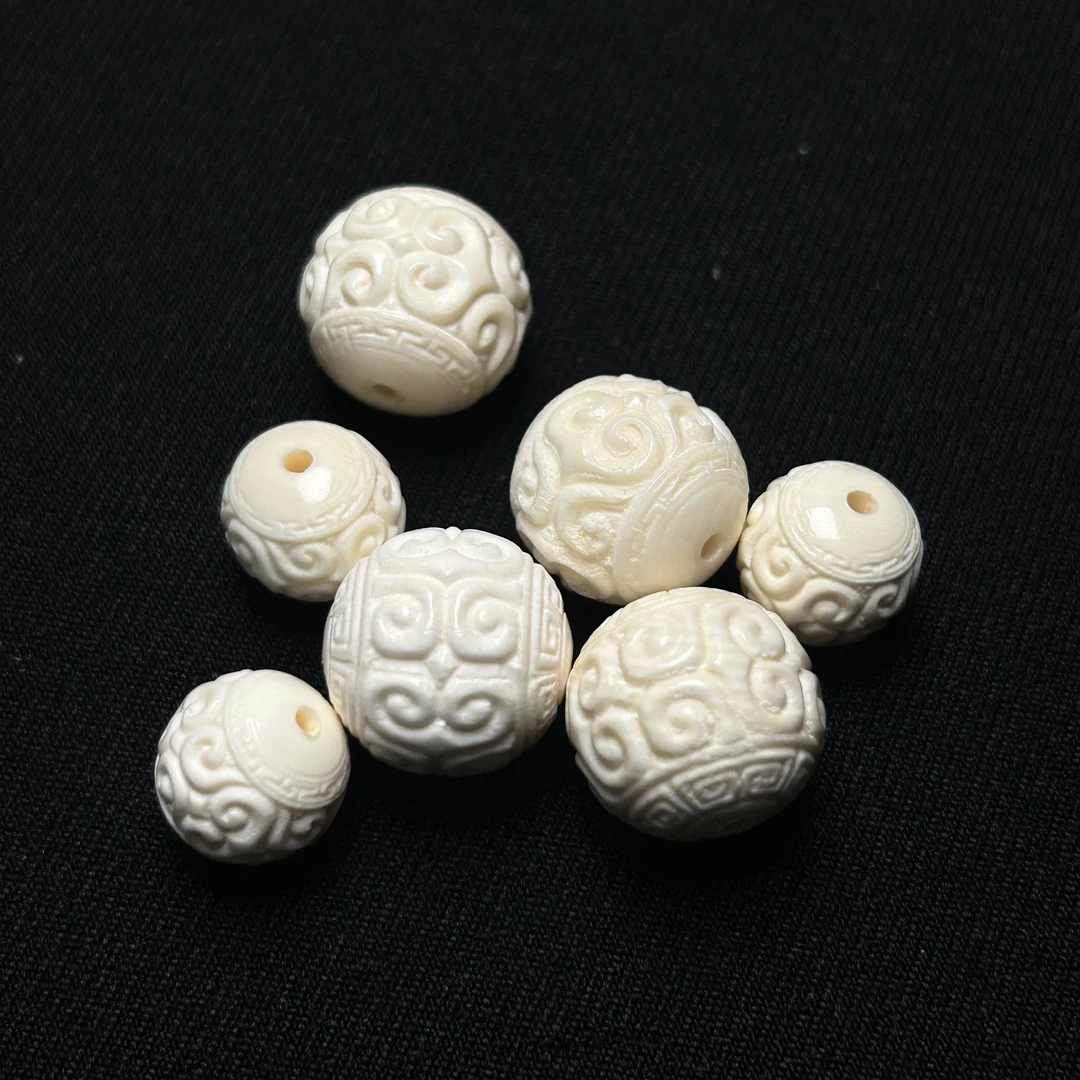 P213苏工回文圆珠14毫米 精工正品天然冰料猛犸文玩配珠