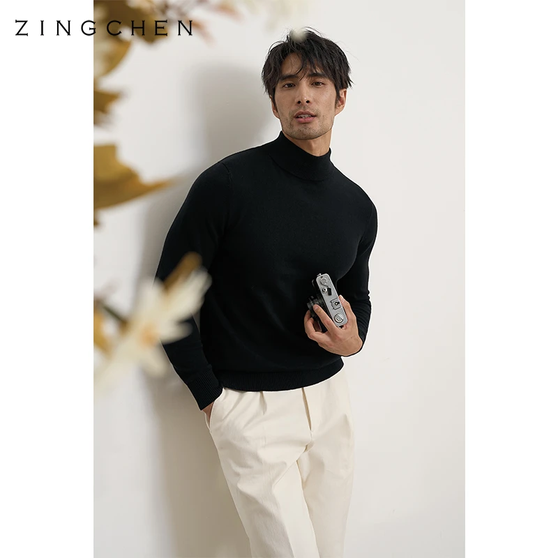 【可机洗棉山羊绒】ZINGCHEN半高领毛衣男 冬季修身打底针织衫