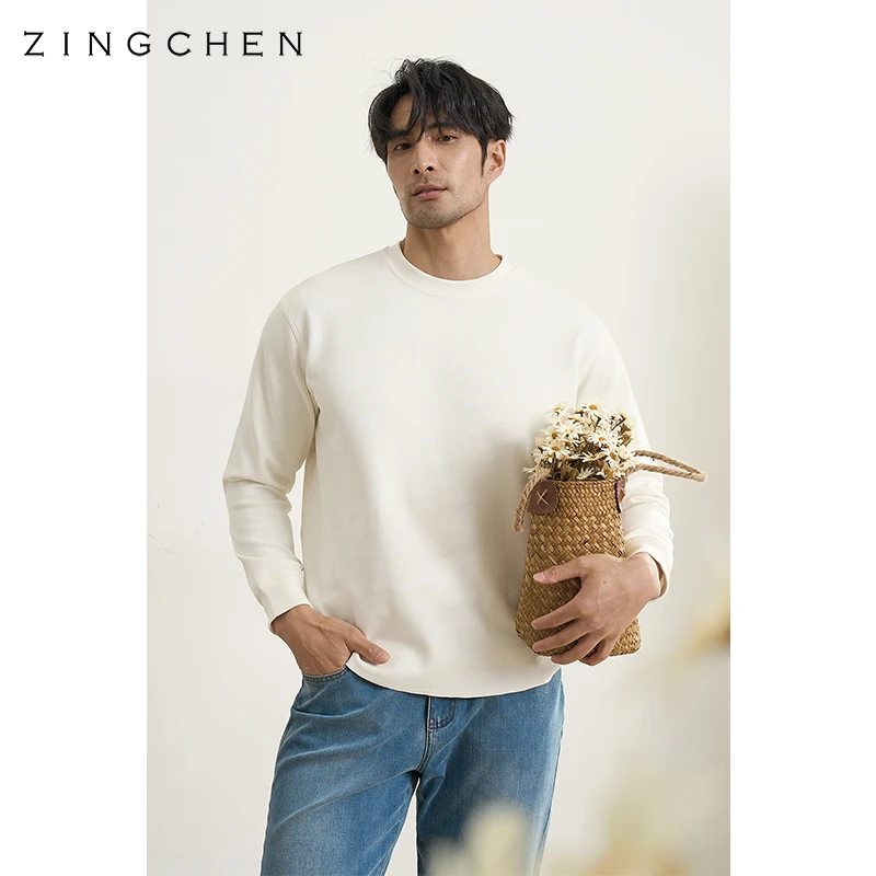 【SORONA不规则下摆】ZINGCHEN圆领长袖t恤男  秋冬肌理感卫衣