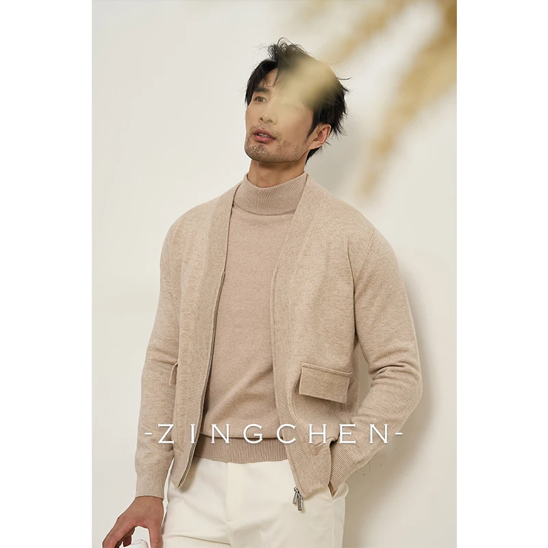 ZINGCHEN男士可机洗针织开衫 双拉链V领毛衣外套秋冬