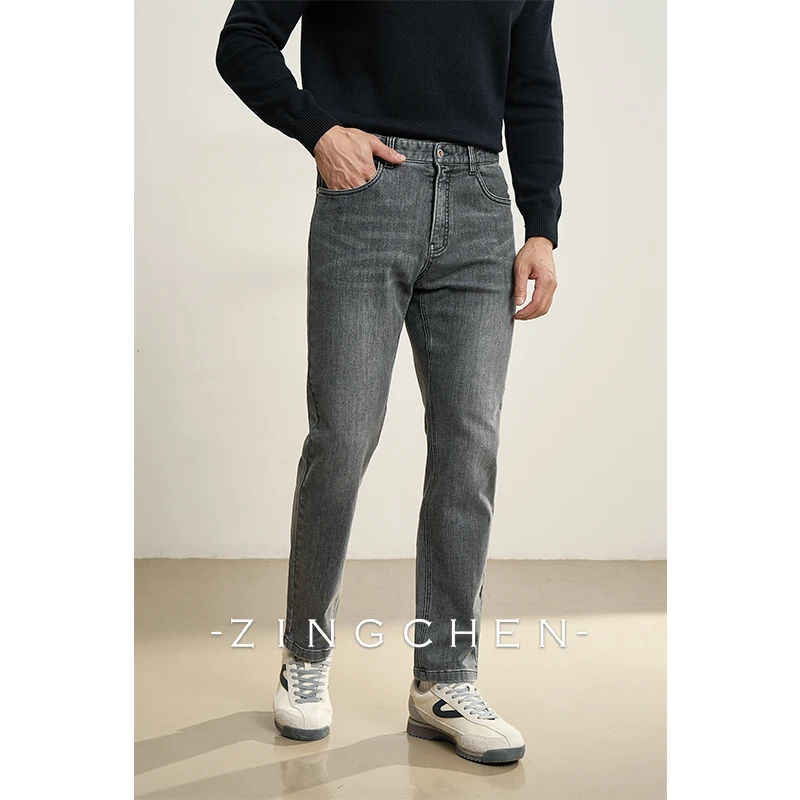 ZINGCHEN复古水洗高弹牛仔裤男 修身直筒休闲裤长裤春秋男士