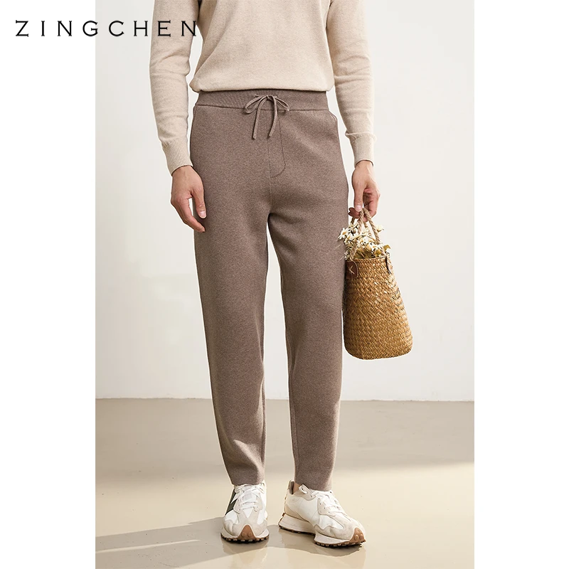 【可机洗棉羊绒】ZINGCHEN男装抽绳弹力针织休闲裤 毛衣工艺卫裤