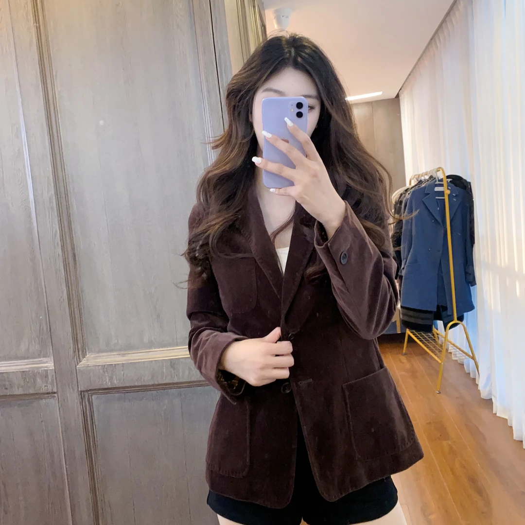 麦殿/95新/MaxMara/绒面西服棕色/241017ZMHVQ09
