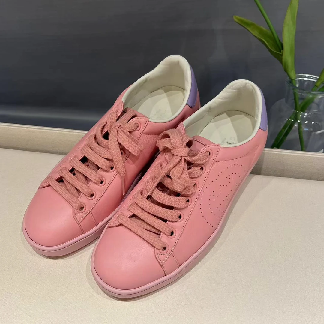 麦殿/95新/GUCCI 古驰/牛皮女款运动鞋粉色/35码/221009JYL9A05