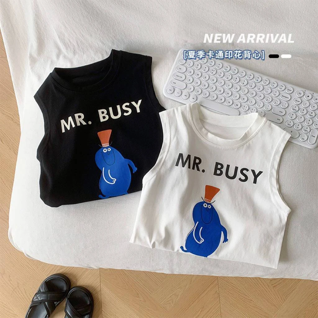 韩系坎袖夏季2023年儿童男童女童百搭无袖背心薄款印花中小童宝宝