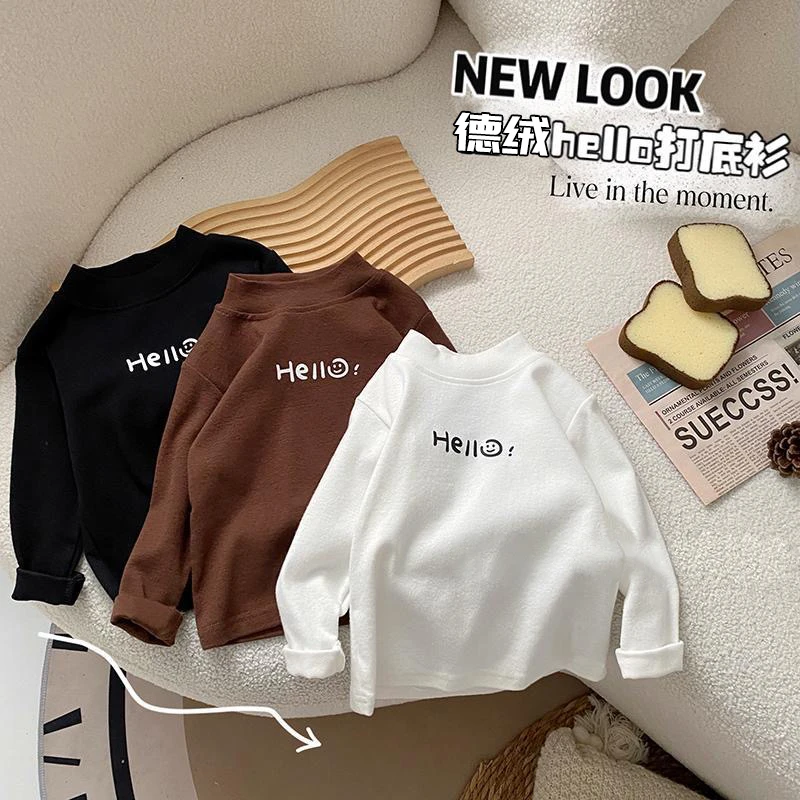 粉丝福利~儿童徳绒上衣秋冬男女童长袖高领中小童圆领宝宝打底衫t