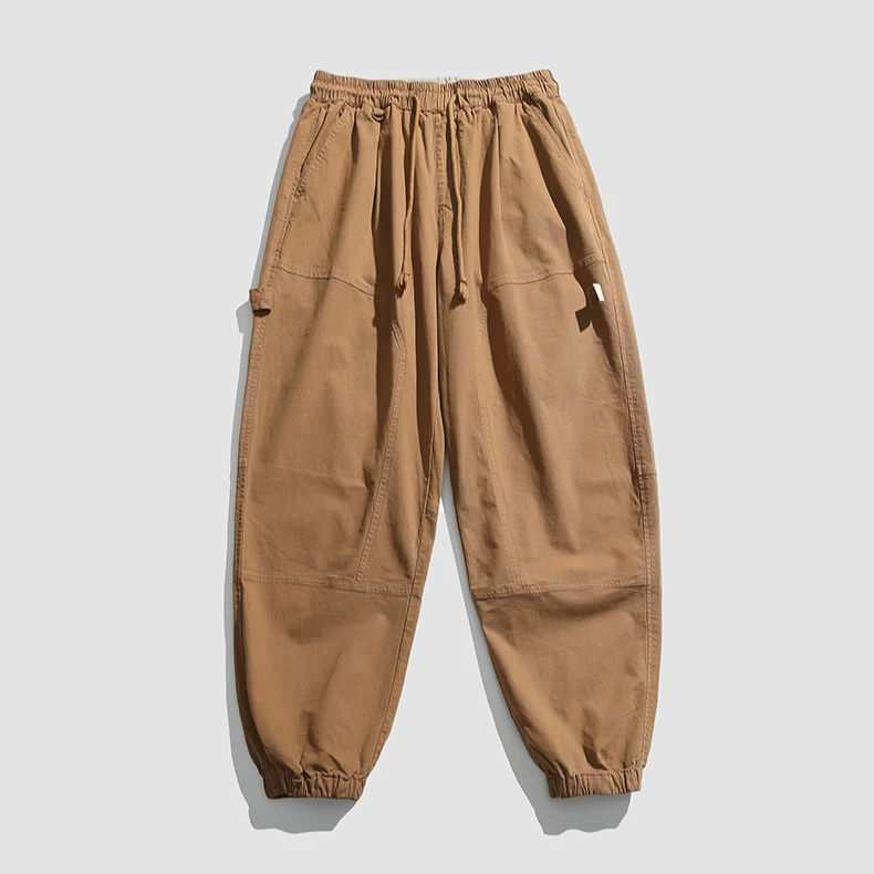 春秋新款潮流休闲工装裤水洗弹力棉纯色简约宽松男士百搭长裤