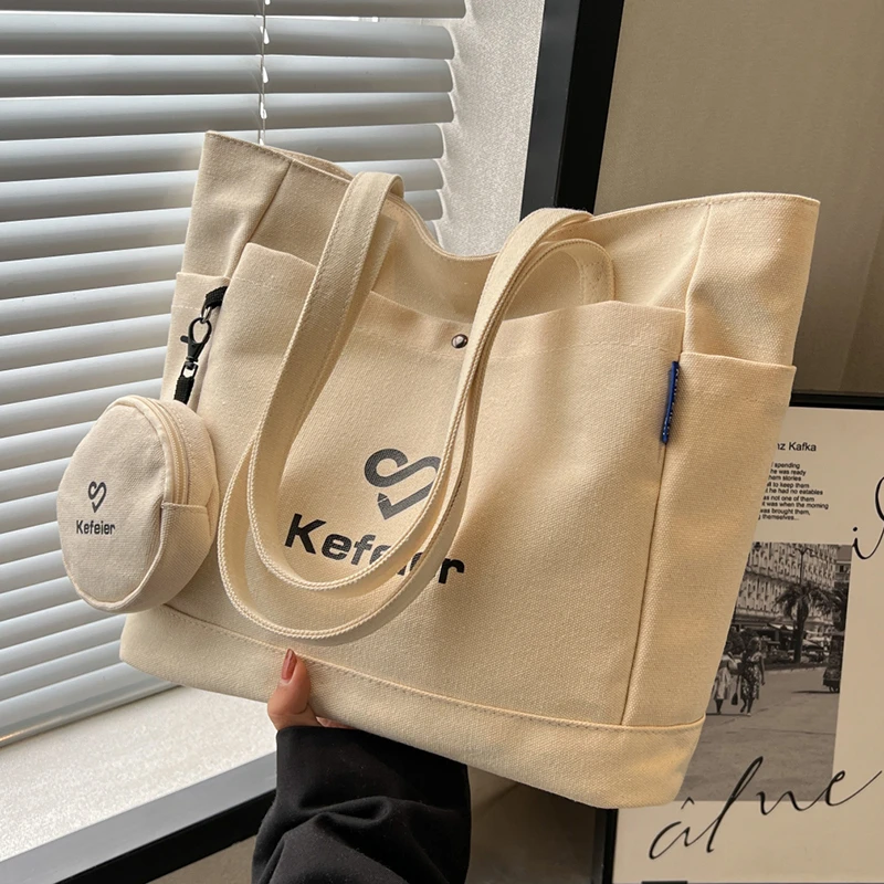 帆布包包女大容量2025新款上班手提单肩大学生上课布包通勤托特包