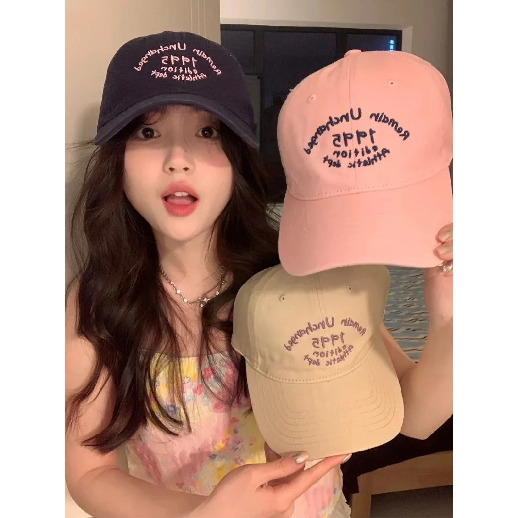 遮阳帽女夏季大头围显脸小百搭宽檐刺绣棒球鸭舌帽休闲软顶遮阳帽