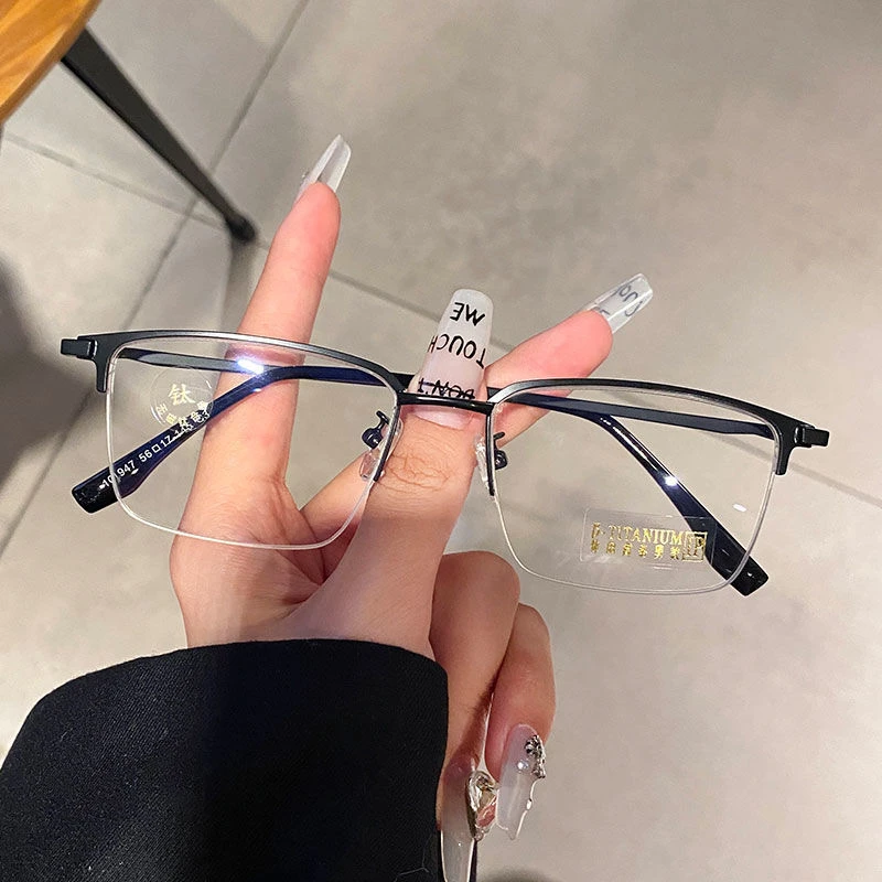 钛合金男士高档半框防蓝光黑框近视眼镜架复古商务无度数平光镜潮