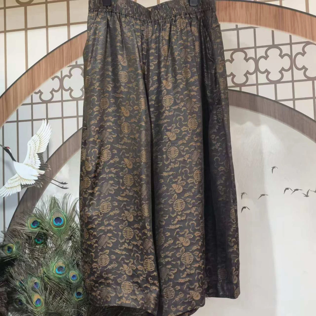 凤来兮私人定制咖色香云纱全松紧八分大脚裤