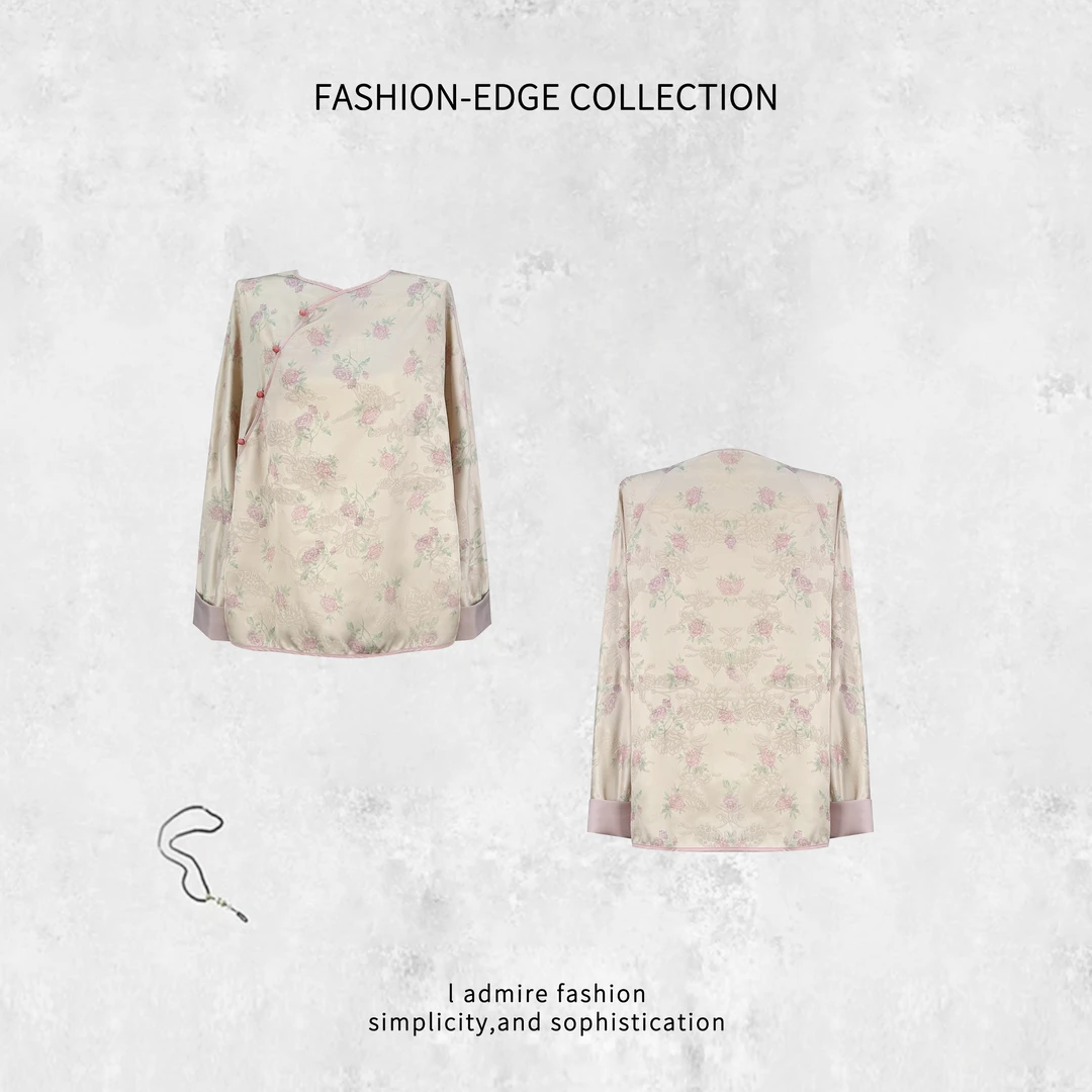 温温【玫花香】新中式提花圆领斜襟衬衫长袖夏季气质国风上衣女 168