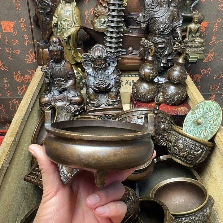 聚宝盆 铜香炉 风水摆件 铜镜 文昌塔