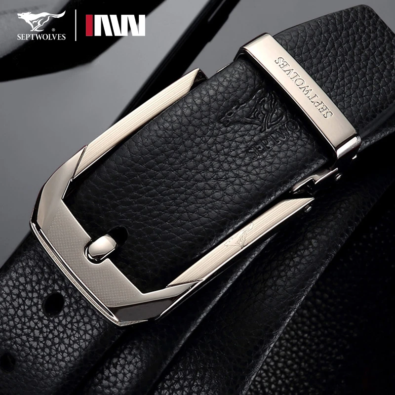 七匹狼皮带男士皮带真皮品牌针扣腰带休闲纯头层牛皮带孔裤带软皮