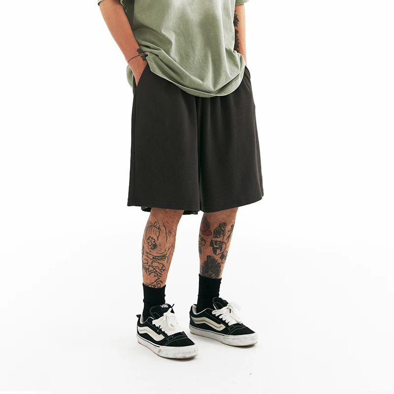 [青]CoosRetro美式复古休闲百搭夏抽绳纯色宽松直筒五分裤CS42J45