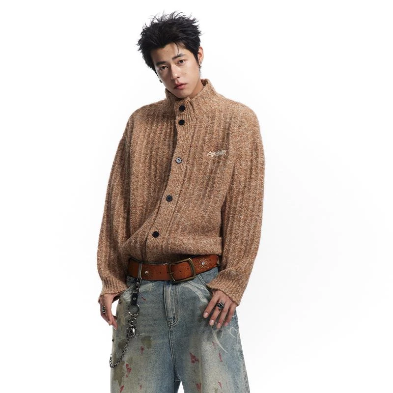 CoosRetro美式复古刺绣立领针织毛衣秋冬百搭宽松开衫外套CS43K55