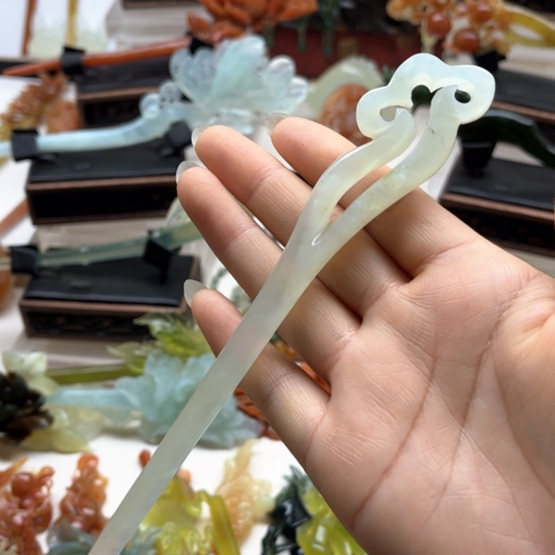 【闪购商品】蛇纹石玉岫玉发簪未镶嵌知**乐