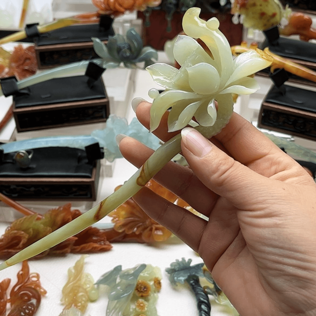 【闪购商品】蛇纹石玉岫玉发簪未镶嵌心***晴
