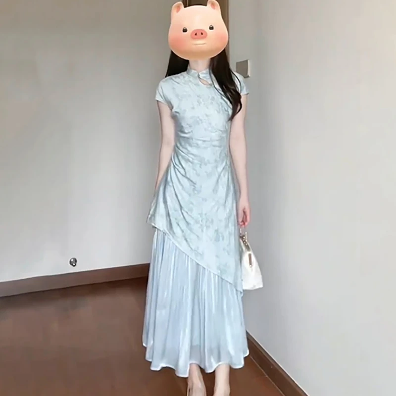 旗袍女新中式改良年轻款少女国风清冷感禅意茶服设计感晕染连衣裙