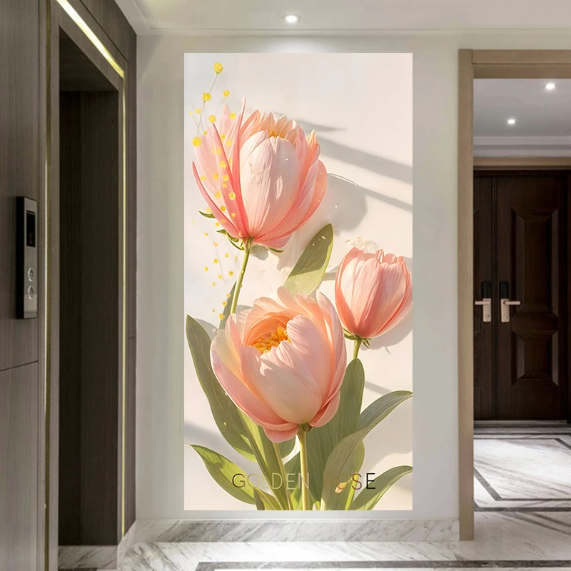 现代简约花朵自粘壁画进门玄关装饰画郁金香花卉客厅走廊过道墙贴