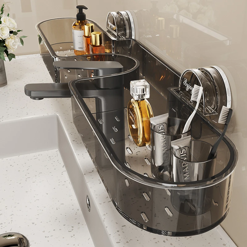 亚克力水龙头旁置物架卫生间厨房吸盘安装浴室洗衣台免打孔多功能