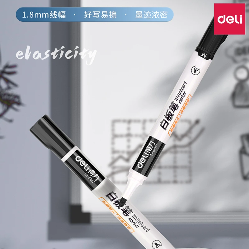 Deli/得力可擦白板写字笔粗头大号白班笔画板笔水性可擦记号笔