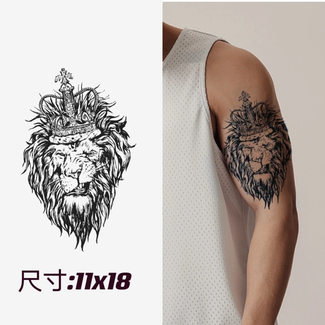 柒画（GZ-604） 万兽之万狮子草本纹身贴 防水身体贴画11x18cm