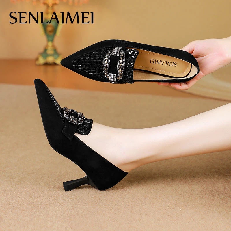 SLM/森莱美羊皮/6CM/33-40/8704法式中跟女士羊皮尖头高跟女鞋