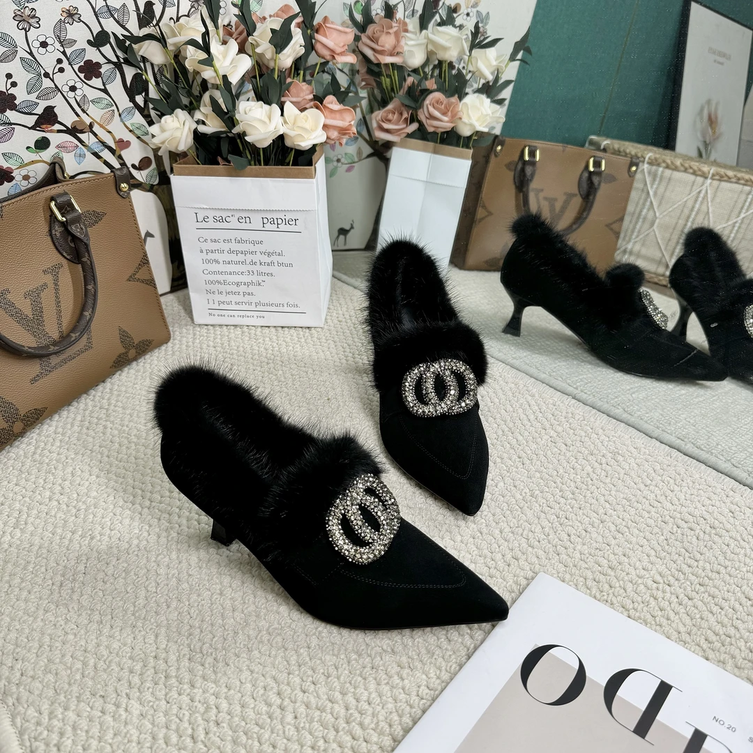 【灵动系】SLM羊皮/6CM/33-40/8886R貂毛新款百搭加绒时尚女鞋