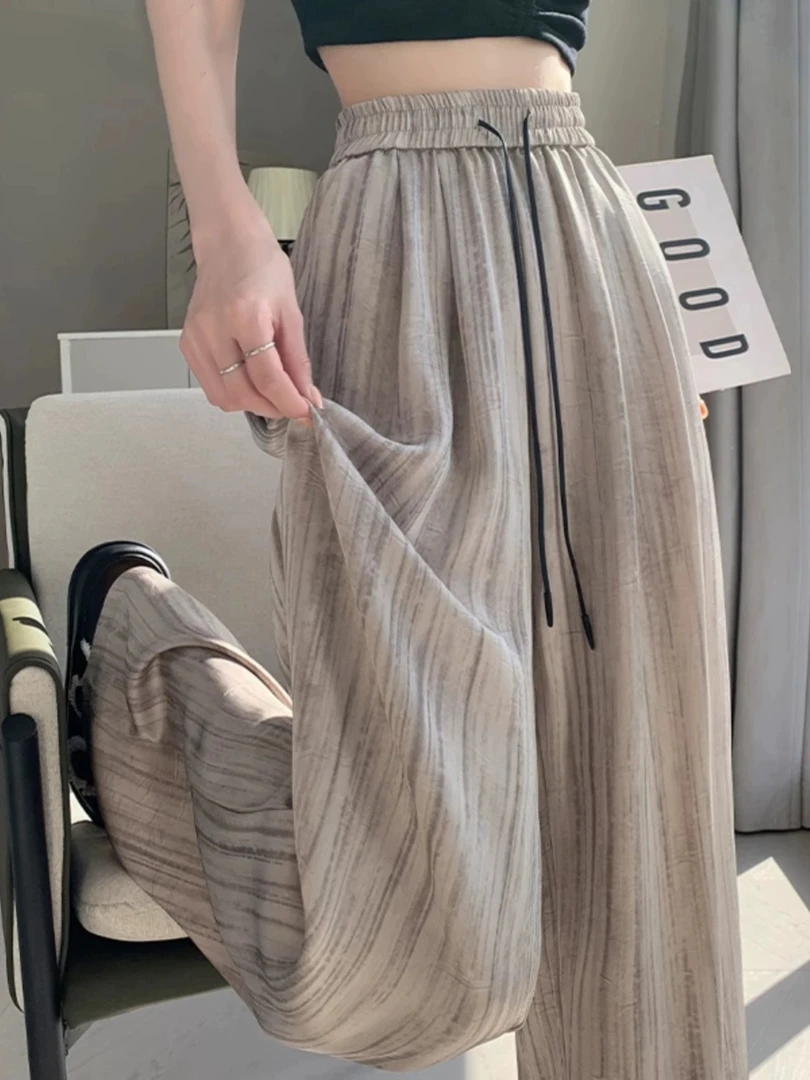 〔水墨画裤～〕夏季水墨印花缎面薄款透气百搭减龄休闲阔腿裤