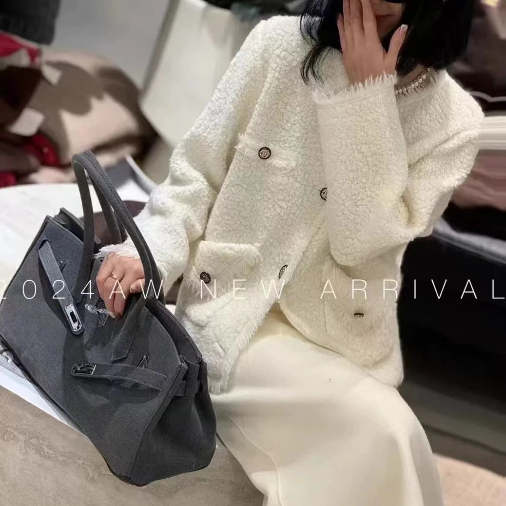 〔优雅香风〕欧洲站秋冬圈圈毛袖口流苏边小香风金属扣针织外套开衫