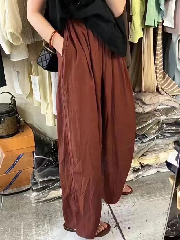 〔肌理感甩甩裤〕欧货 松紧腰宽松肌理感显瘦直筒拖地长裤