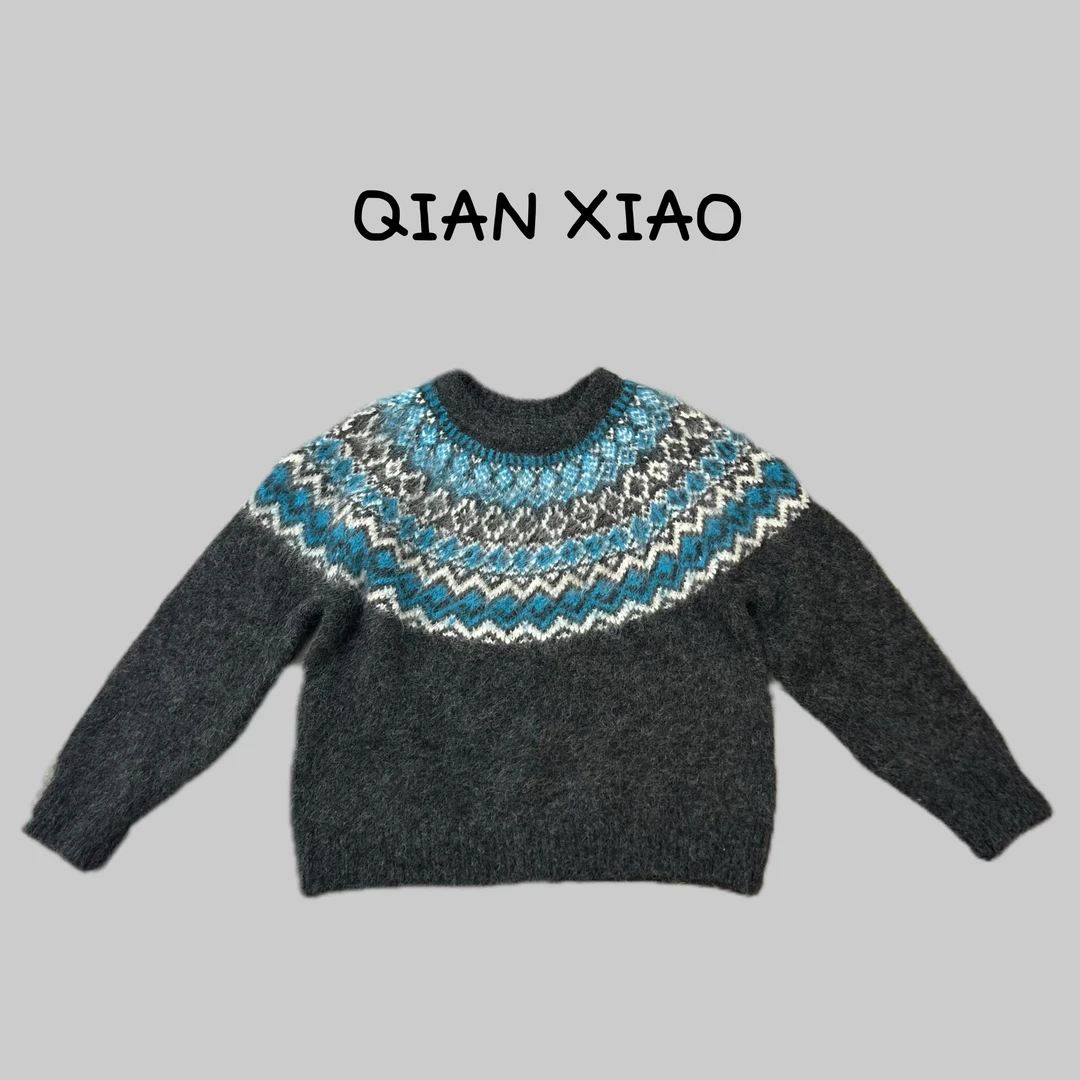 “蓝灰费尔岛”【不可机洗】日系慵懒松弛感学高级感超好看的针织衫