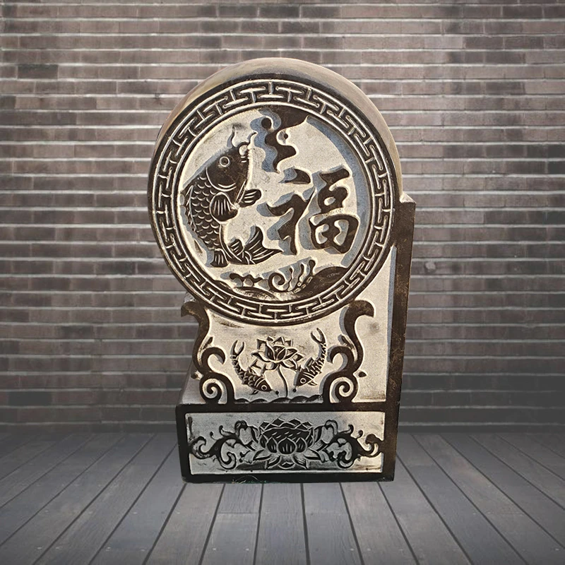 石雕门墩抱鼓石一对家用仿古做旧福字鱼石鼓庭院酒店别墅门口摆件