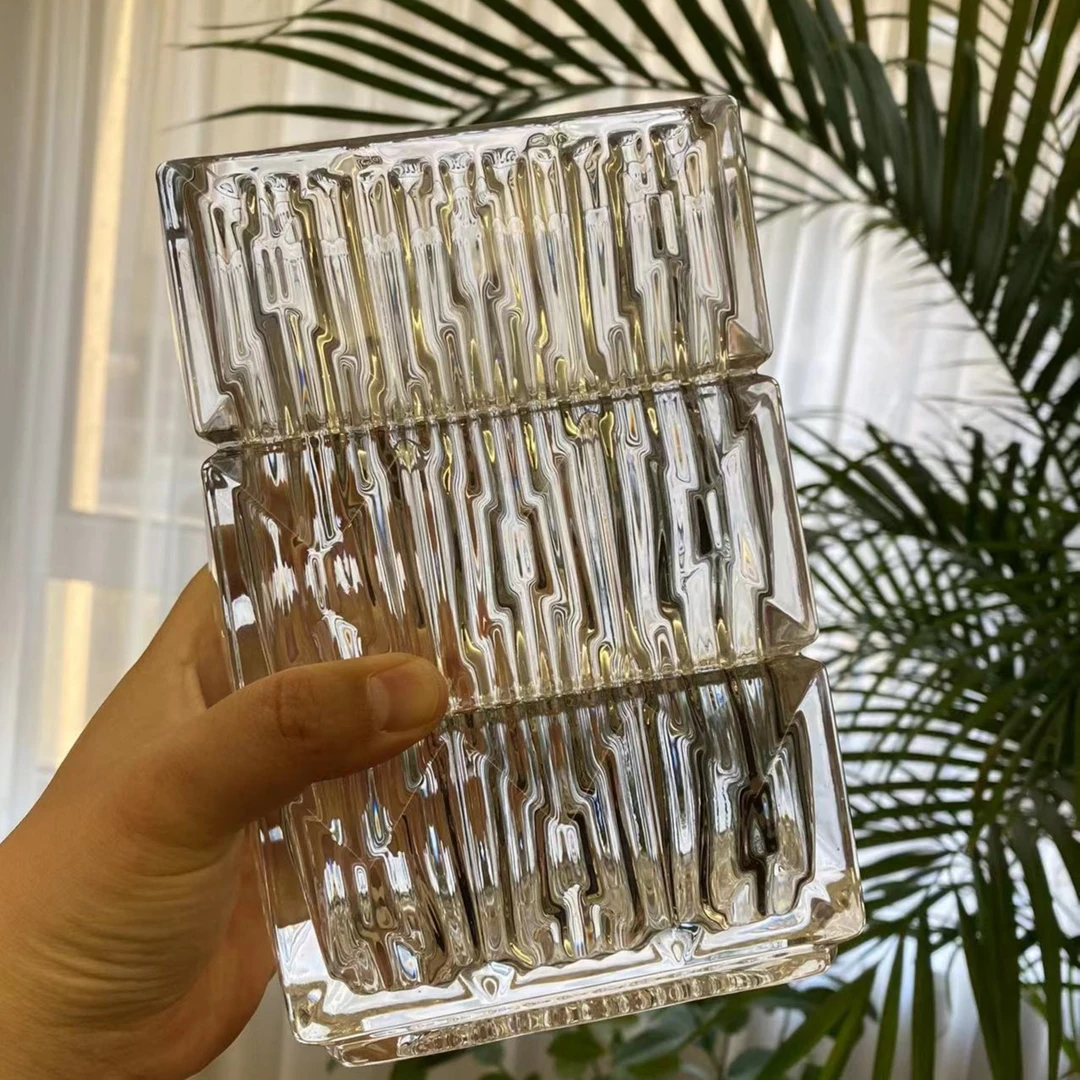 欧式高品质水晶玻璃花瓶卢索透明扁方家居装饰品轻奢摆件插花器