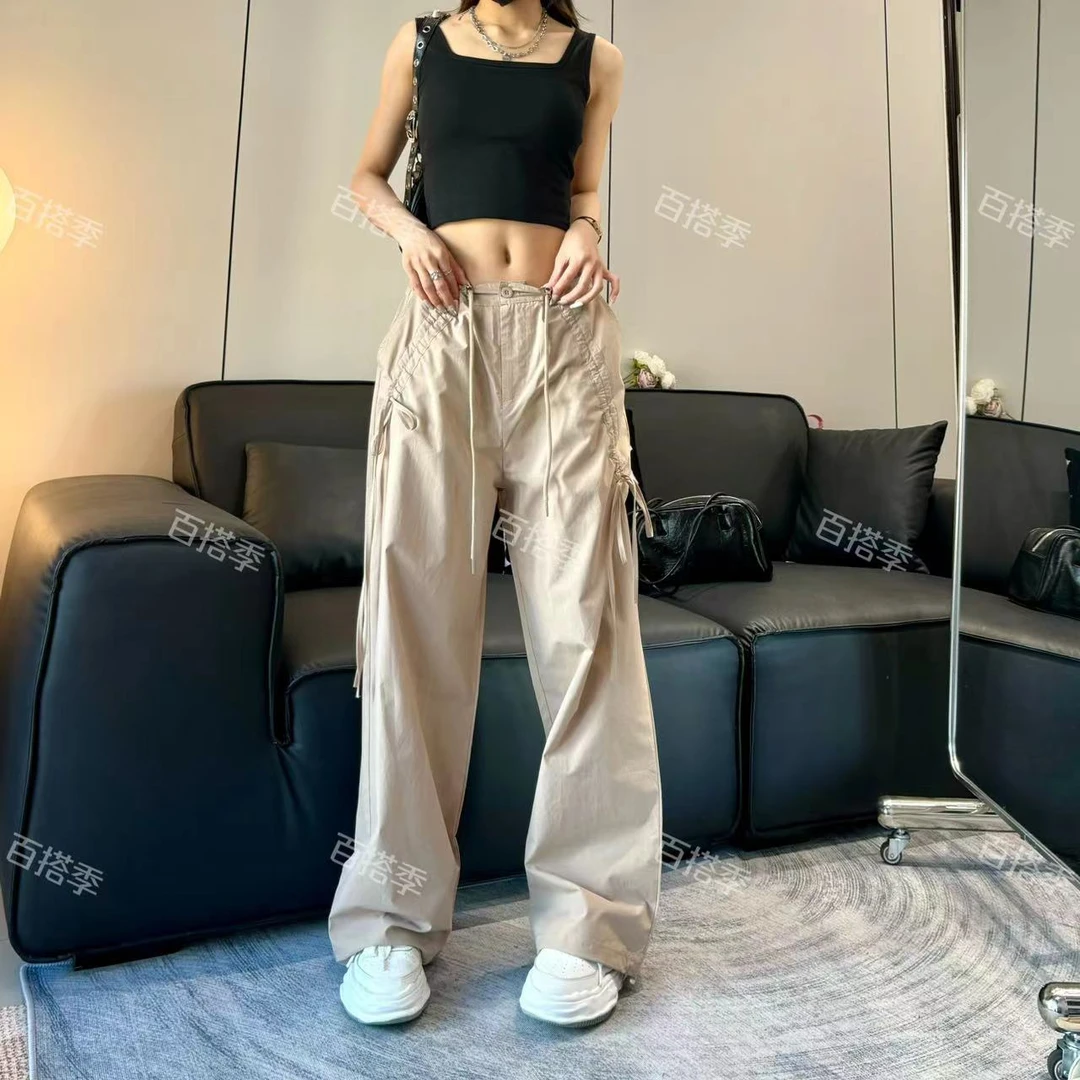 工厂店一夏季2025新款美式辣妹工装裤蝴蝶结薄荷绿抽绳休闲阔腿裤