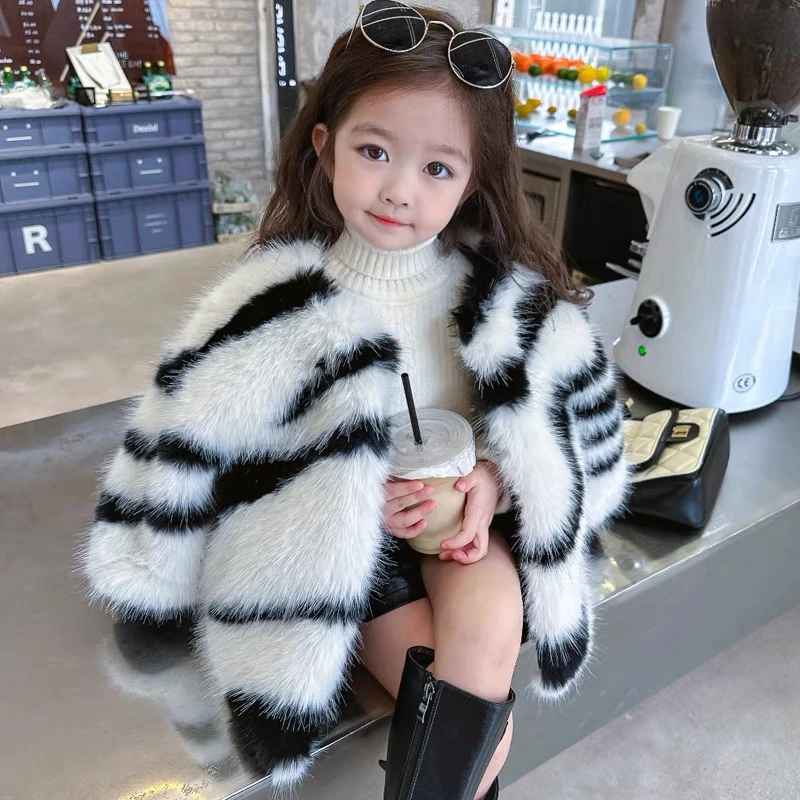 女童毛毛外套2024新款儿童洋气秋冬装中小童宝宝加厚棉衣保暖上衣