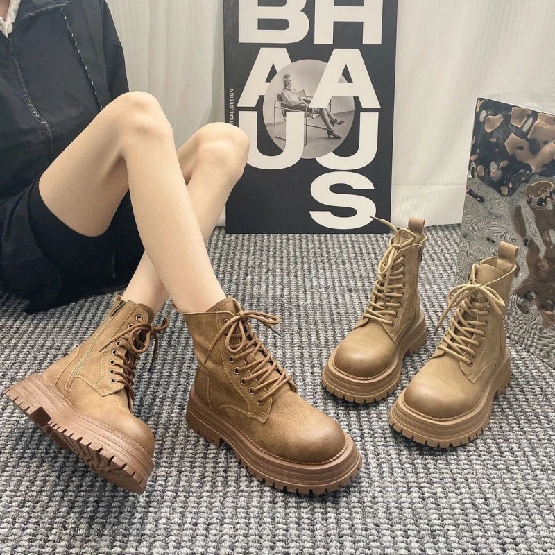【断码甩】厚底马丁靴秋冬新款英伦风百搭加绒加厚短靴女平底机车靴