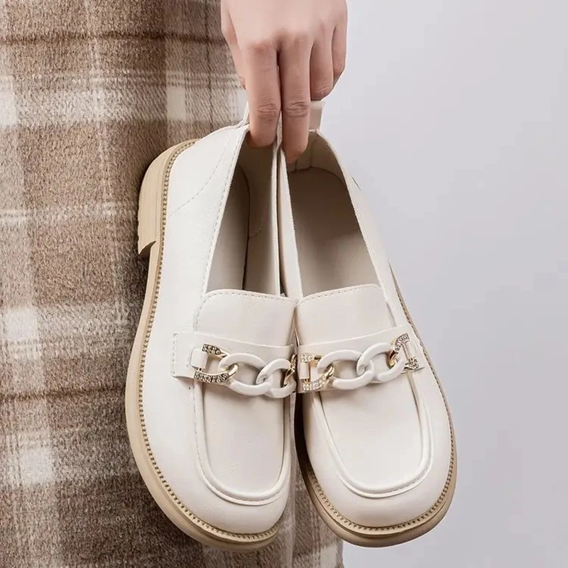 2外贸平底乐福鞋女秋季厚底乐福鞋单鞋一脚蹬通勤女鞋英伦黑