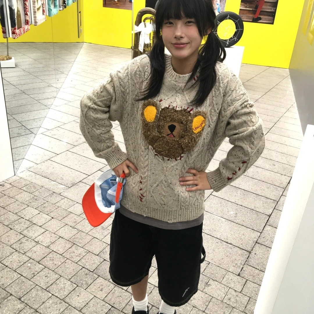 拆标2024冬季新款「熊熊系列」小熊假两件套头毛衫加厚圆领卡通秋冬
