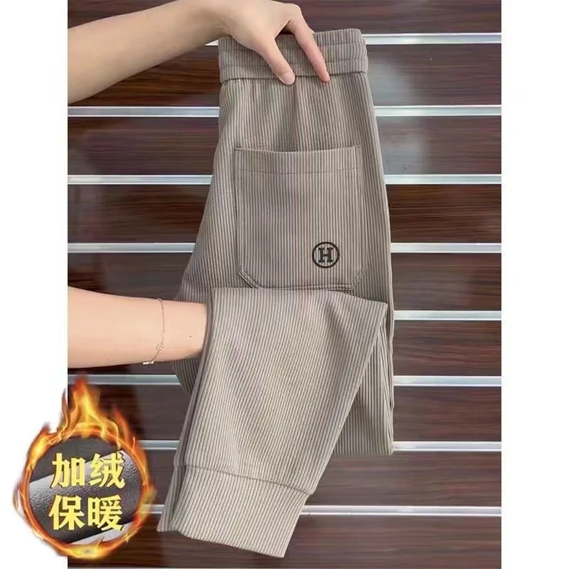 男士休闲裤秋冬季裤子新款小脚卫裤加绒直口哈伦裤潮流显瘦百搭