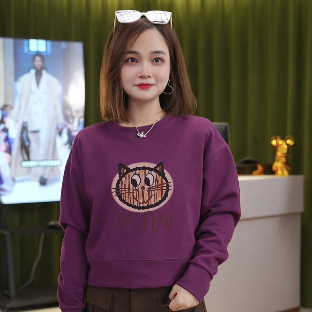 【字母大头猫】短款卫衣女显瘦圆领长袖休闲小个子短款百搭上衣