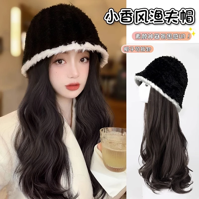 帽子假发一体时尚女长卷发仿真发全真人发显脸小小香风自然全头套