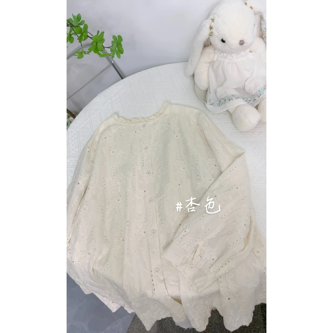 可衣-【香椿树】新款百搭刺绣圆领长袖衬衫