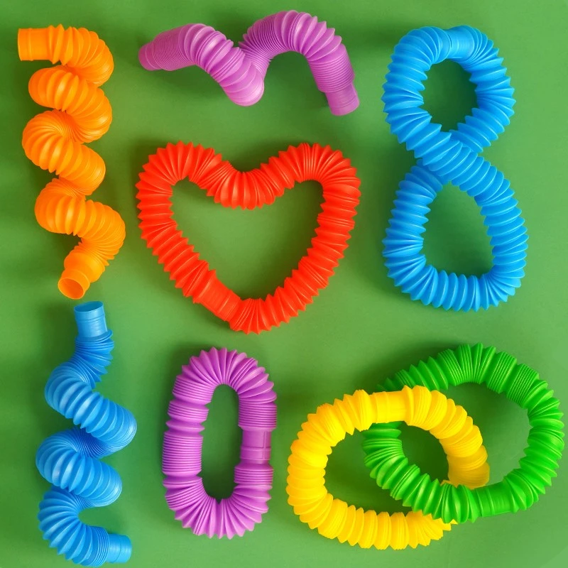 儿童彩色拉伸塑料管伸缩婴儿男女孩益智手眼协调解压玩具拼接认知