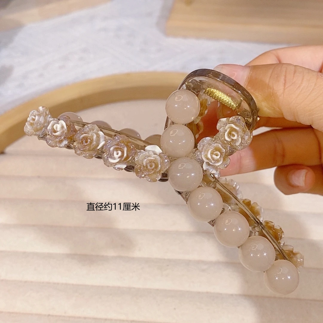 新款花朵猫眼珠珠气质温柔优雅大抓夹网红百搭复古法式简约仙女