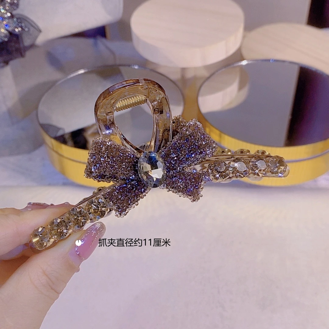 2024春季新款时尚百搭蝴蝶结满钻11厘米后脑勺盘发抓夹发饰