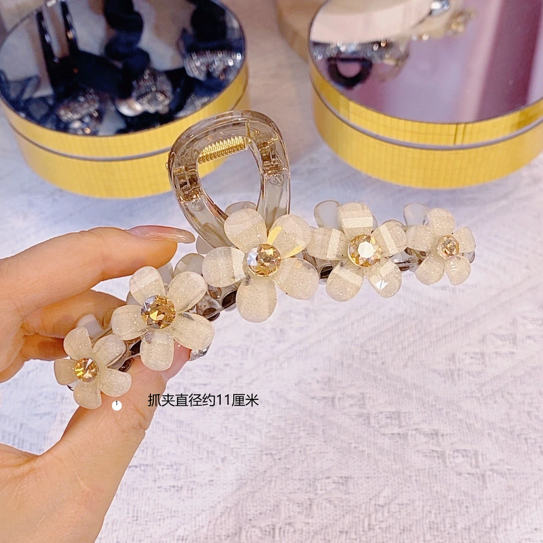 新款琉璃花朵11厘米时尚清新优雅鲨鱼夹发卡发饰大抓夹发夹气质